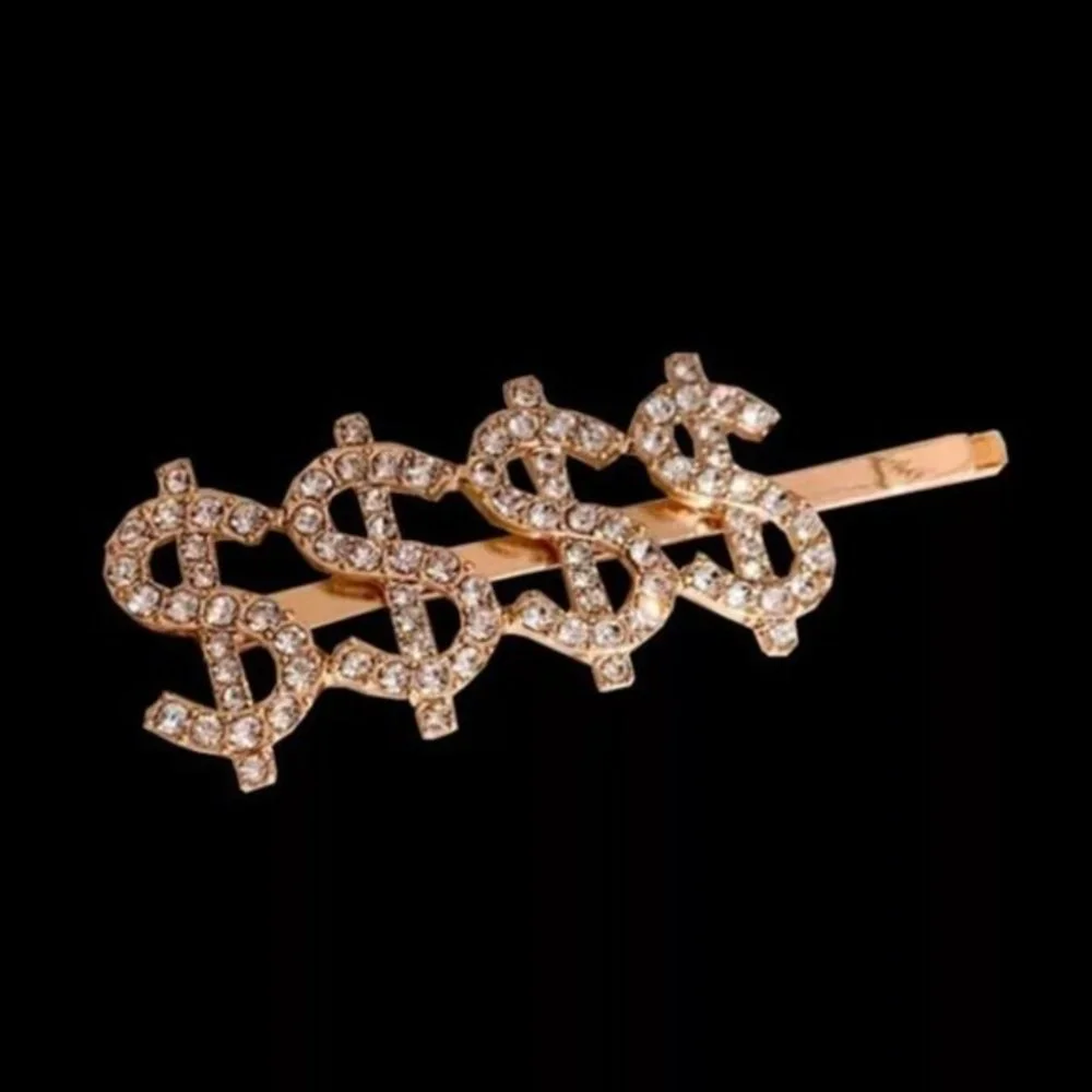 NEW Gold Bling $$$ word hair clip rhinestone‎ sparkle hair clip